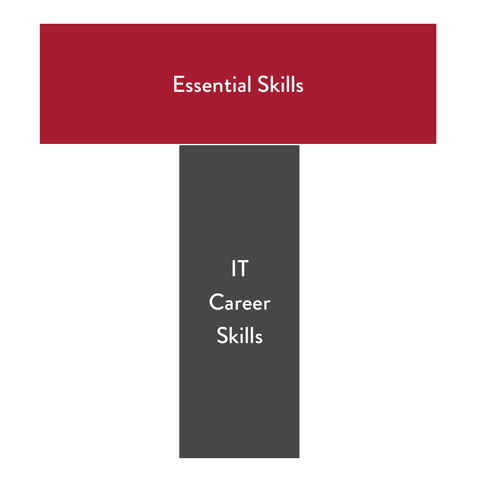 T shape with Essential Skills on top and IT Career Skills down