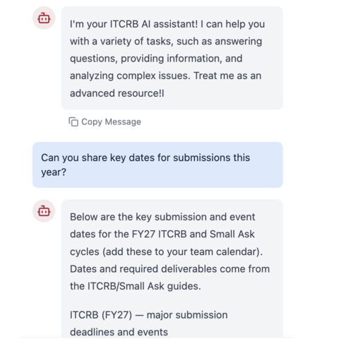 Image of a chatbot answering administrative queries