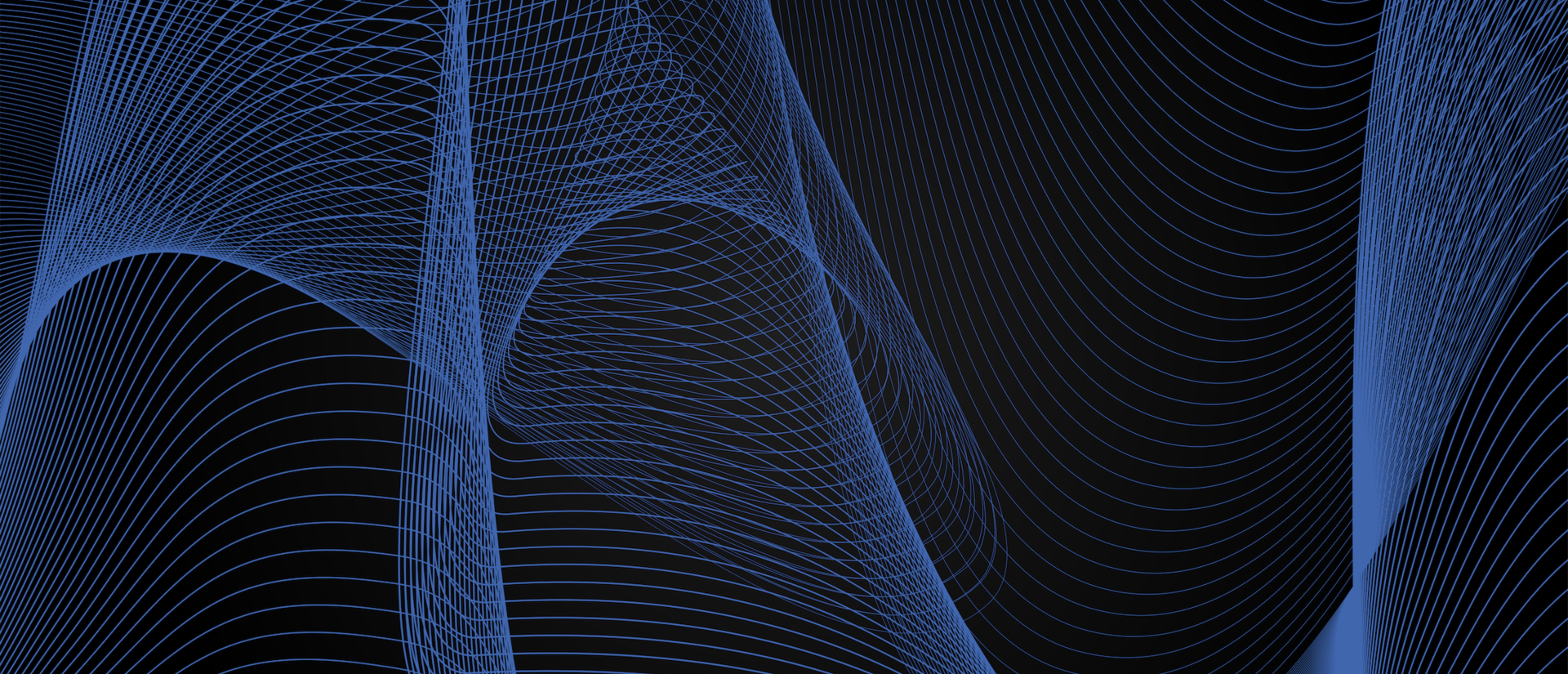 Blue geometric waves on a black background.