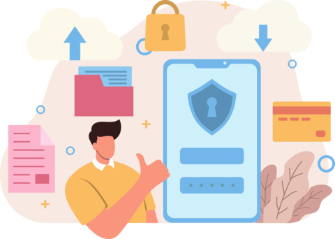 Person gives a thumbs up to secured phone.